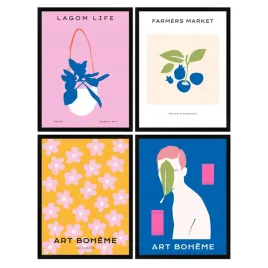 zestaw-czterech-plakatow-rozne-wzory-50x70-cm-ramka-czarna