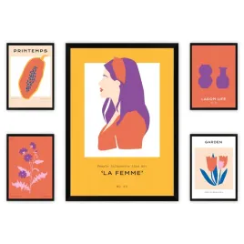 zestaw-pieciu-plakatow-rozne-wzory-ramka-czarna