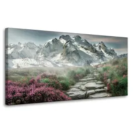 obraz-na-plotnie-natura-wrzosowisko-w-gorach-80x40-snieg-sciezka-kamienna