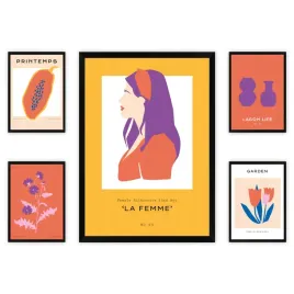 zestaw-pieciu-plakatow-w-roznych-wzorach-ramka-czarna