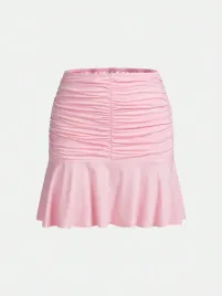 spodniczka-dziewczeca-mini-marszczona-rozowa-casual-shein