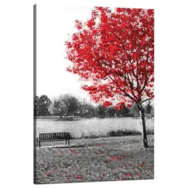 obraz-na-plotnie-szarosc-czerwone-liscie-kontrast-80x120-cm