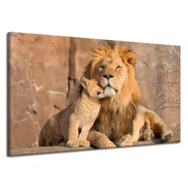 obraz-na-plotnie-lew-i-lwiatko-natura-skaly-swiatlo-120x70-cm
