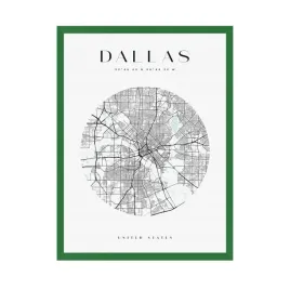 plakat-mapa-miasta-dallas-kolo-40x50-ramka-zielona