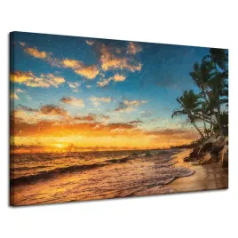 obraz-na-plotnie-plaza-przy-zachodzie-slonca-palmy-niebo-120x80-cm