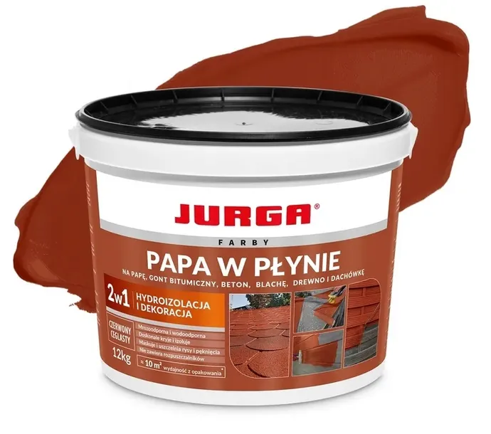 JURGA PAPA W PŁYNIE WODOODPORNA FARBA NA DACH BLACHĘ CZERWONY CEGLASTY 12KG