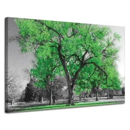 obraz-na-plotnie-czarne-drzewa-zielona-liscie-sztuka-120x80-cm