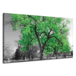obraz-na-plotnie-czarne-drzewa-zielona-liscie-sztuka-120x70-cm