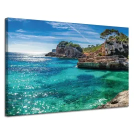 obraz-na-plotnie-krajobraz-skaly-woda-drzewa-slonce-120x80-cm