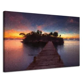 obraz-na-plotnie-drewniany-mostek-zachod-slonca-woda-120x80-cm
