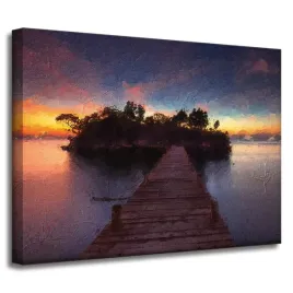 obraz-na-plotnie-drewniany-mostek-zachod-slonca-woda-40x30-cm