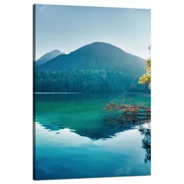 obraz-na-plotnie-slonce-nad-gorami-jezioro-woda-spokoj-80x120-cm