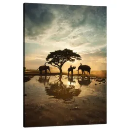 obraz-na-plotnie-ludzie-na-sloniach-o-zachodzie-slonca-80x120-cm