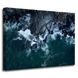 obraz-na-plotnie-natura-fale-morze-skalista-plaza-niebieska-woda-40x30