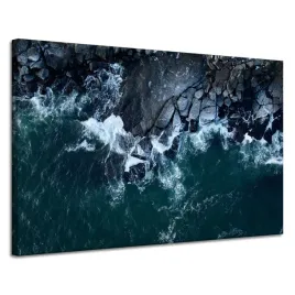 obraz-na-plotnie-natura-fale-morze-skalista-plaza-niebieska-woda-120x80
