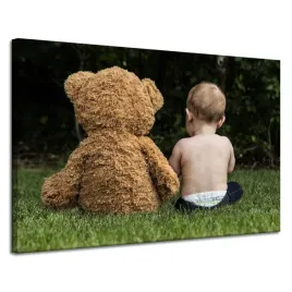 obraz-na-plotnie-dziecko-z-misiem-urocze-120x80-cm