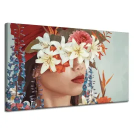 obraz-na-plotnie-kobieta-usta-kwiaty-natura-120x70-cm