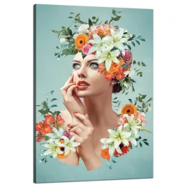 obraz-na-plotnie-piekna-kobieta-kwiaty-portret-80x120-cm