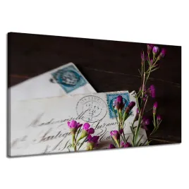 obraz-na-plotnie-listy-fioletowe-kwiatki-vintage-120x70