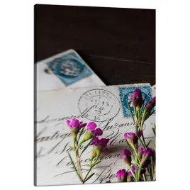 obraz-na-plotnie-listy-fioletowe-kwiatki-vintage-80x120