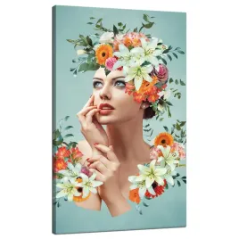 obraz-na-plotnie-piekna-kobieta-kwiaty-portret-70x120-cm