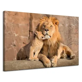 obraz-na-plotnie-lew-i-lwiatko-natura-skaly-swiatlo-120x80-cm