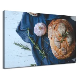 obraz-na-plotnie-chleb-czosnek-sniadanie-rozmaryn-vintage-120x80