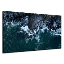 obraz-na-plotnie-natura-fale-morze-skalista-plaza-niebieska-woda-120x70