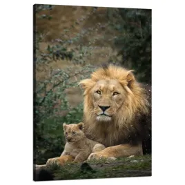 obraz-na-plotnie-lew-i-lwiatko-natura-drzewa-przyroda-80x120-cm