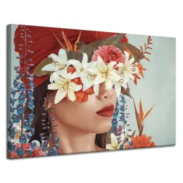 obraz-na-plotnie-kobieta-usta-kwiaty-natura-120x80-cm