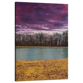 obraz-na-plotnie-fioletowe-niebo-staw-drzewa-jesien-80x120-cm