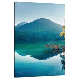 obraz-na-plotnie-slonce-nad-gorami-jezioro-woda-spokoj-80x120-cm