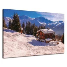 obraz-na-plotnie-domek-w-snieznych-gorach-zima-120x80-cm