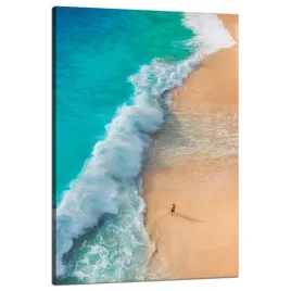 obraz-na-plotnie-mezczyzna-na-plazy-fale-woda-slonce-80x120-cm