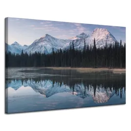 obraz-na-plotnie-tafla-jeziora-woda-lasy-sniezne-gory-120x80-cm