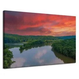 obraz-na-plotnie-rozowe-niebo-slonce-rzeka-natura-120x80-cm