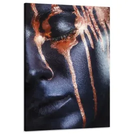 obraz-na-plotnie-czarna-twarz-brazowe-paski-60x90-cm