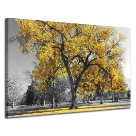 obraz-na-plotnie-czarne-drzewa-zolte-liscie-120x80-cm