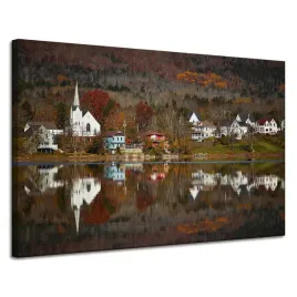 obraz-na-plotnie-architektura-miasteczko-120x80-cm-wioska-jesien-jezioro