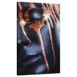 obraz-na-plotnie-czarna-twarz-brazowe-paski-70x120-cm