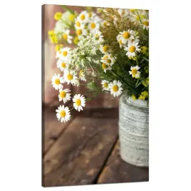 obraz-na-plotnie-botanika-bukiet-kwiatow-70x120-cm-rumianek-w-wazonie-ziola