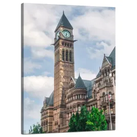 obraz-na-plotnie-architektura-wieza-zegarowa-50x70-zabudowa-miasta-niebo