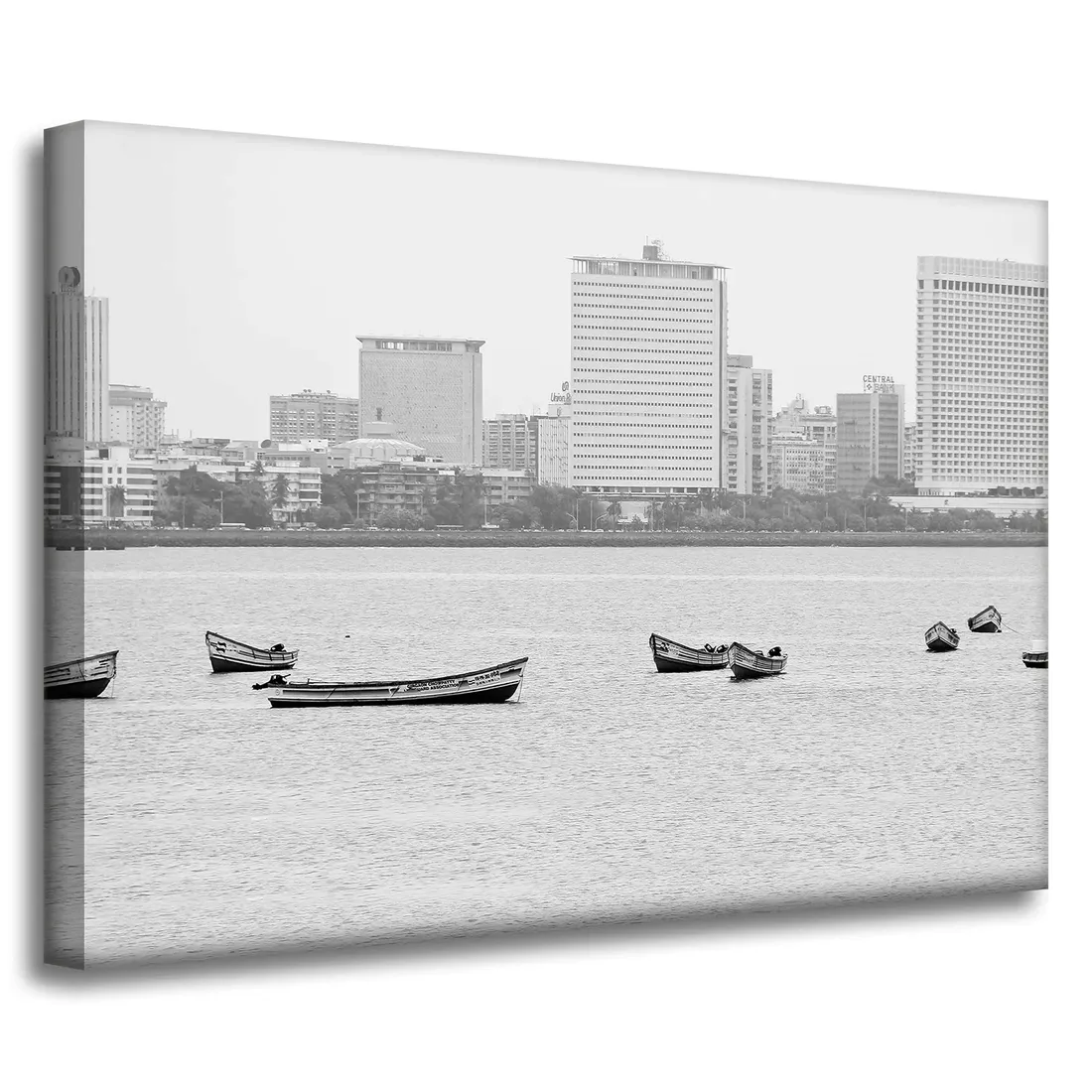 obraz-na-plotnie-architektura-lodki-miasto-70x50-czarno-bialy-zabudowania-stan-nowy