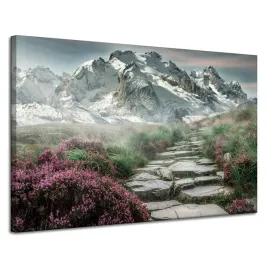 obraz-na-plotnie-natura-wrzosowisko-gorskie-120x80-snieg-sciezka-kamienna