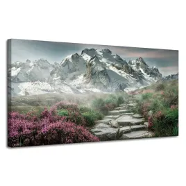 obraz-na-plotnie-natura-wrzosowisko-gorskie-120x60-snieg-sciezka-kamienna