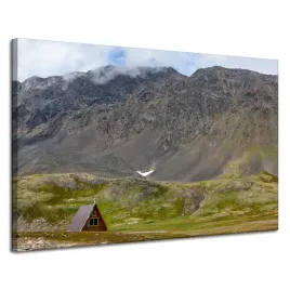 obraz-na-plotnie-natura-domek-w-gorach-120x80-cm-szczyty-miejscowosc-gorska
