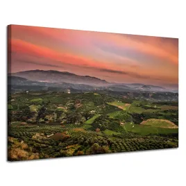 obraz-na-plotnie-natura-panorama-wyzyn-120x80-cm-pola-czerwone-niebo-widok