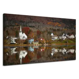 obraz-na-plotnie-architektura-miasteczko-120x70-cm-wioska-jesien-jezioro