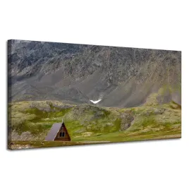 obraz-na-plotnie-natura-domek-w-gorach-120x60-cm-szczyty-miejscowosc-gorska
