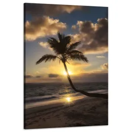 obraz-na-plotnie-natura-palma-zachod-w-tle-60x90-ocean-wakacje-plaza-widok
